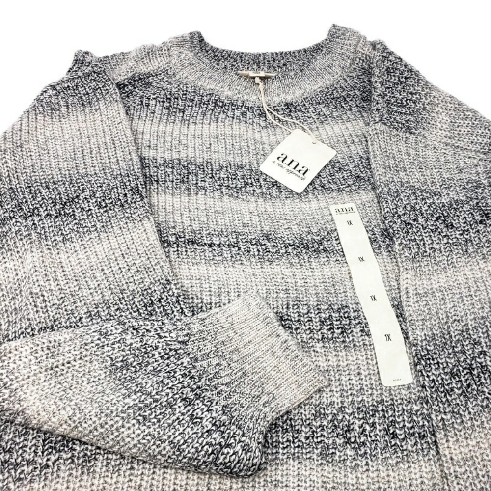 A.N.A. Black and White Stripe Crew Neck Plus Size Sweater 1X